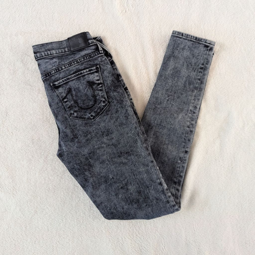 True Religion Jeans Halle Mid Rise Super Skinny Gray 27